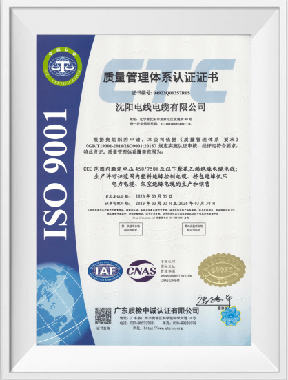 质量治理系统认证证书